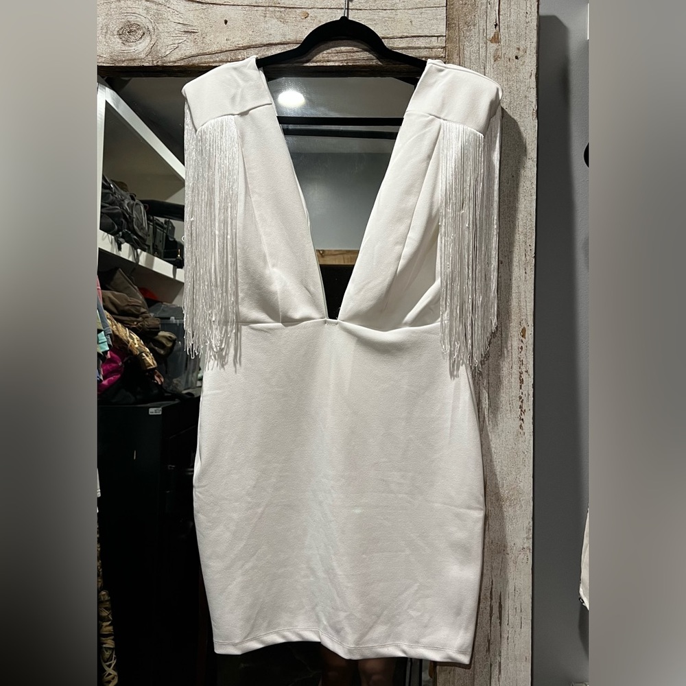 White Punchy Blonde Fringe Dress